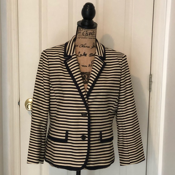 Navy Blue & Cream Striped Blazer from the LOFT - Picture 1 of 6